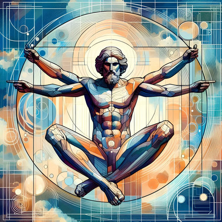 Man in lotus pose. Psychedelic background. Hand drawn vector illustration.の素材