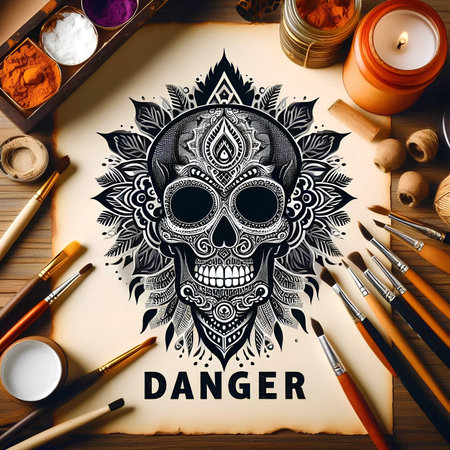 Skull with a mexican pattern on the sheet of paper.の素材