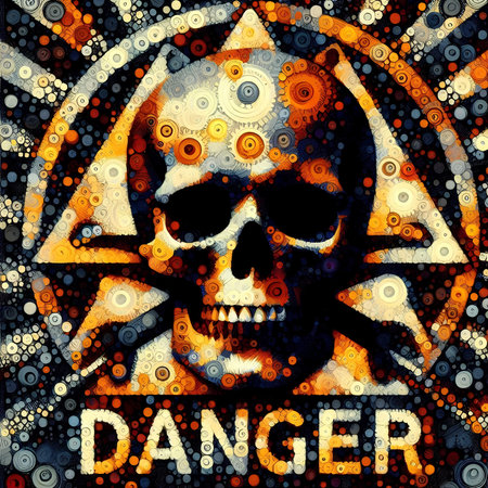 Skull on the background of a psychedelic pattern. Design elements for Halloween.の素材