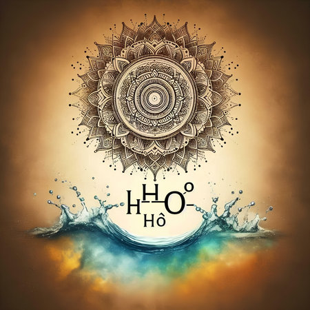 Vintage card with mandala and water splash. Vector illustration.の素材