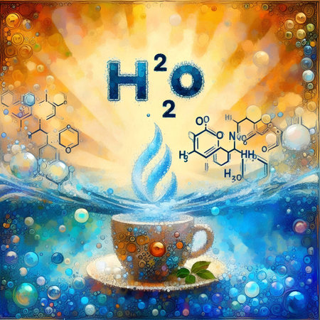 Cup of coffee with chemical formula H2O2. Illustrationの素材