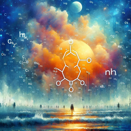 Molecule structure and people on the background of the planet.の素材