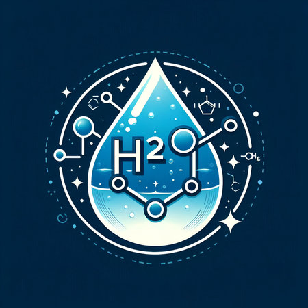 H2O water drop icon. Vector illustration on blue background.の素材