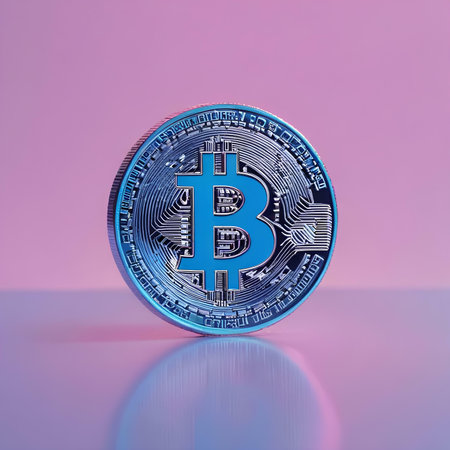 Bitcoin on a pink background. Cryptocurrency. 3D renderingの素材