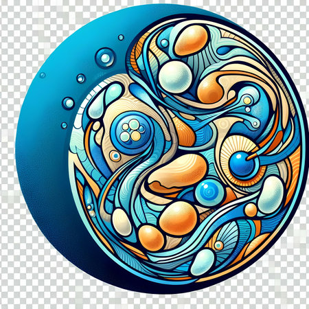 Blue water drop with abstract floral pattern on transparent background. vector illustrationの素材