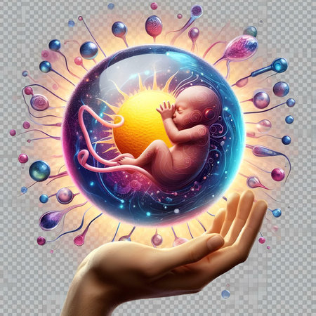 Human fetus in the womb. Transparent background. 3d illustrationの素材