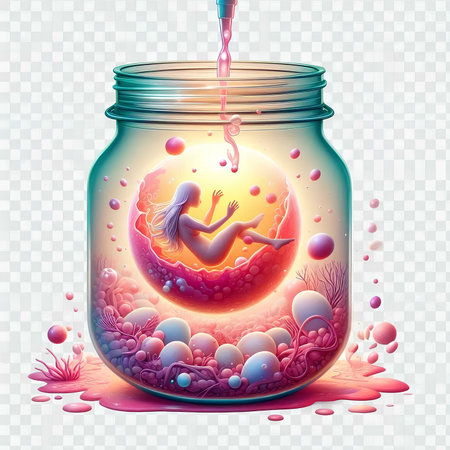 Beautiful girl floating in a glass jar. 3d vector illustration.の素材