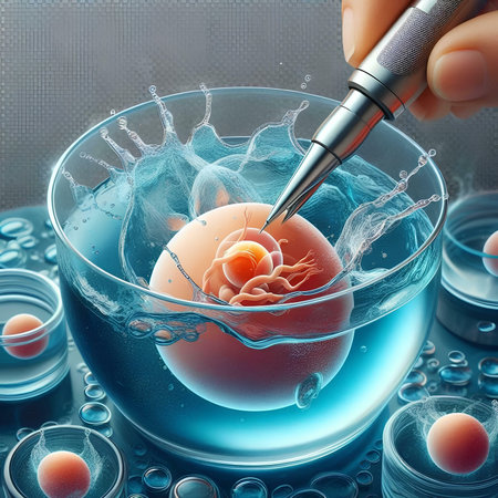 3d illustration of human egg with sperm and ovule in waterの素材
