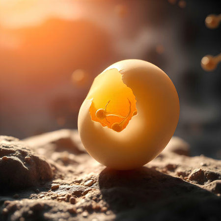 Broken egg on the ground in the sun. Selective focus.の素材