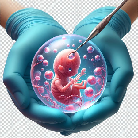 Human fetus in the womb. 3D medical illustration on a transparent background.の素材