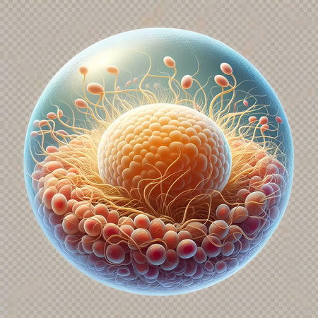Human egg cell with sperm and egg cell. 3d vector illustrationの素材