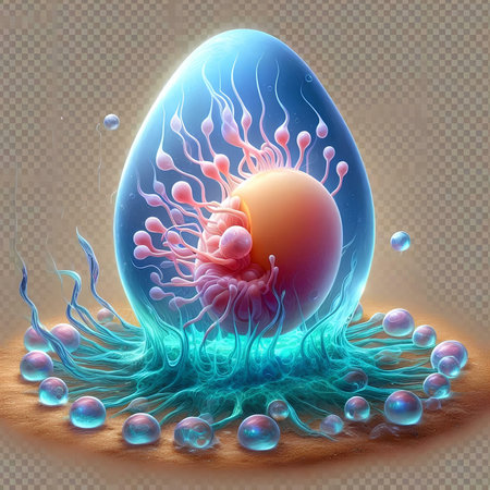 Human egg with spermatozoons and egg cells. Vector illustration.の素材