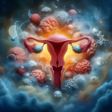 Digital illustration of Female reproductive system in colored background. 3D renderingの素材