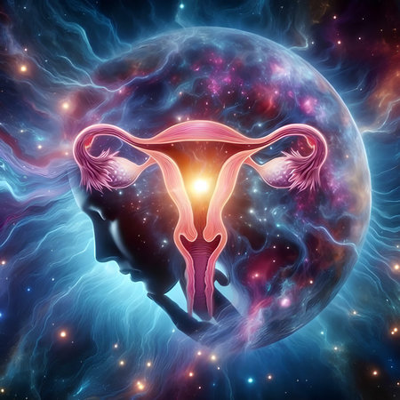 Female reproductive system in space. 3D illustration. Elements of this image furnished by NASAの素材