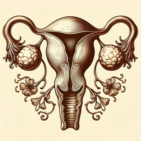 Female reproductive system in vintage engraving style. Vector illustration.の素材