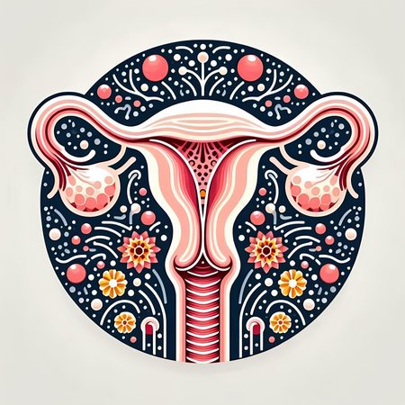 Vector illustration of a female uterus with floral ornament on a light backgroundの素材