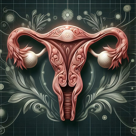 Uterus, female reproductive system on black background. Vector illustration.の素材