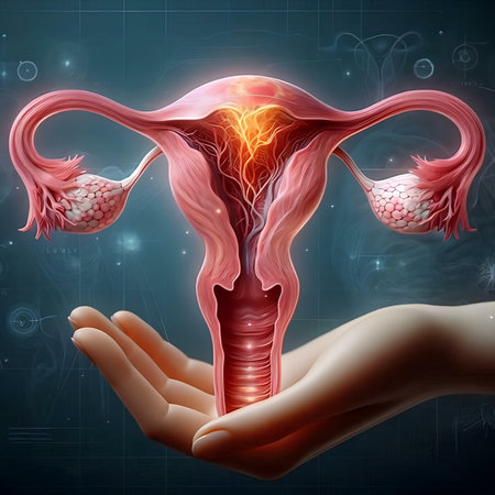 Digital illustration of Female reproductive system in colored backgroundの素材