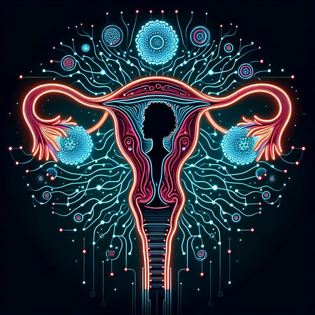 Human female reproductive system on the black background. Vector illustration for your designの素材