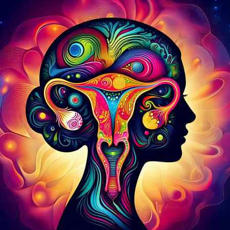 Neon portrait of woman with closed eyes. Psychedelic colorful background.の素材