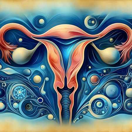 abstract illustration of the female reproductive system in blue and orange colorsの素材