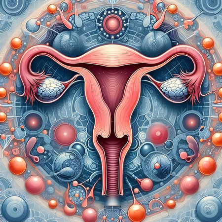 Uterus and ovaries. 3d vector illustration. Medical background.の素材