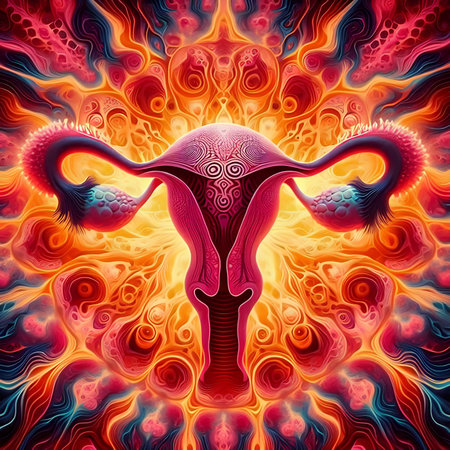 Uterus and ovaries on abstract background. 3d illustrationの素材