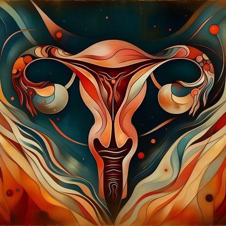 Uterus and ovaries on an abstract background. Vector illustration.の素材