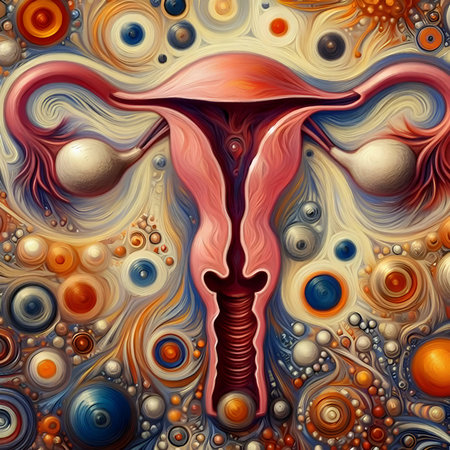 An illustration of a female reproductive system. Uterus and ovaries.の素材