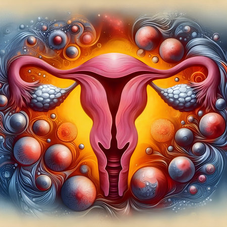Uterus and female reproductive system on abstract background. Vector illustration.の素材