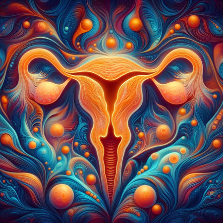Uterus and ovaries. Abstract fractal. Computer generated graphics.の素材