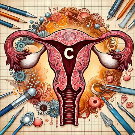 Vector illustration of Female reproductive system in engraving style with human organs.の素材