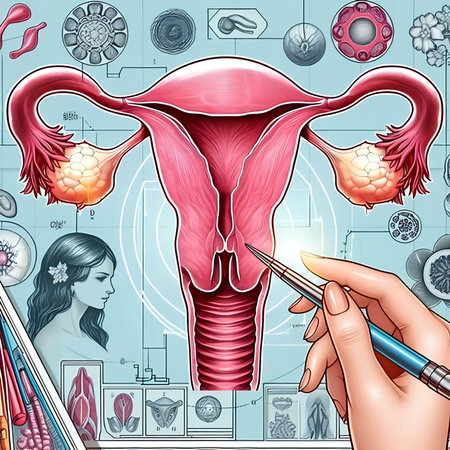 Female reproductive system. Female reproductive system anatomy. Vector illustration in vintage styleの素材