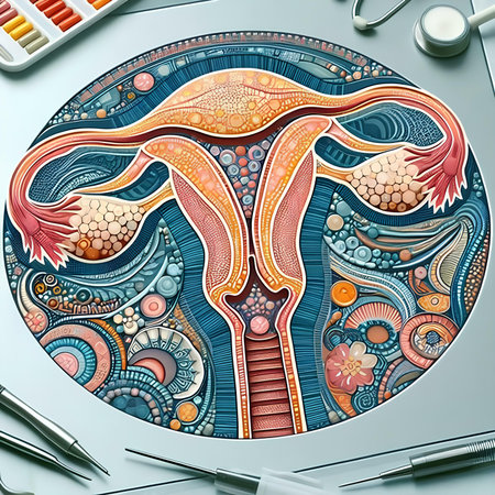 3D illustration of a female reproductive system in a medical office.の素材