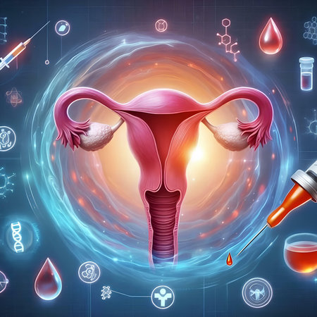 Digital illustration of Female reproductive system in color background 3D renderingの素材