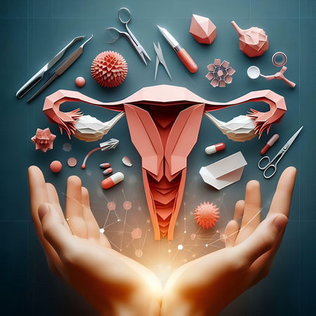 Female reproductive system in the hands of a doctor. 3D renderingの素材