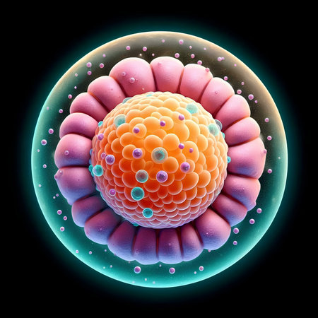 3D illustration of a human cell in the form of a sphereの素材