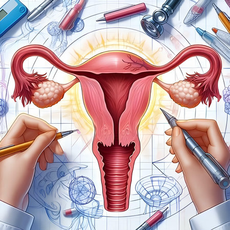 Female reproductive system with uterus and ovaries. Realistic vector illustrationの素材