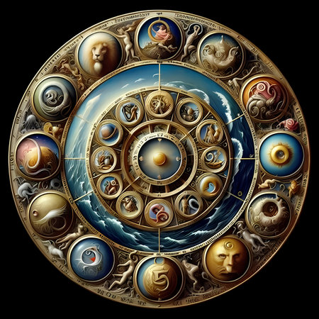 Astrological circle. Zodiac signs. 3D rendering.の素材