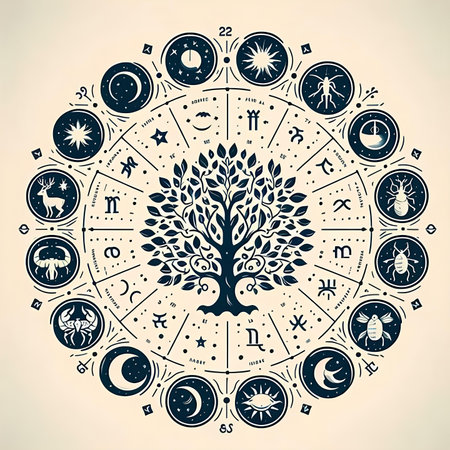 Zodiac signs. Zodiac circle with symbols of the zodiac.の素材