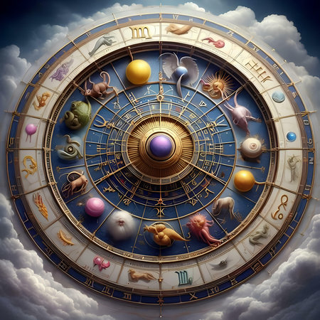 Astronomical clock with zodiac signs in the sky. 3D renderingの素材