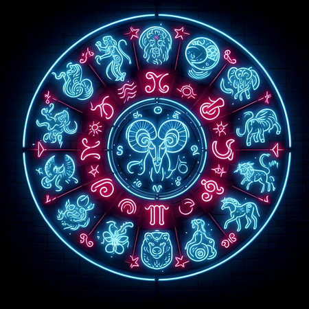 Zodiac sign. Zodiac circle with astrological symbols.の素材