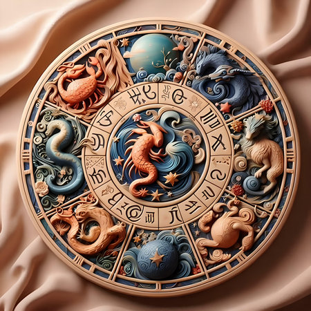 Zodiac signs in the horoscope circle. 3d illustration.の素材