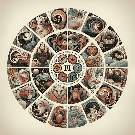 Zodiac circle with horoscope and astrological symbols. Vector illustration.の素材