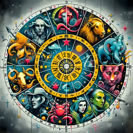 Zodiac signs in circle. Zodiacal horoscope collection.の素材