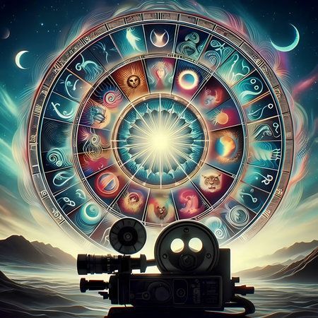 Astronomical clock with zodiac signs. Zodiac backgroundの素材