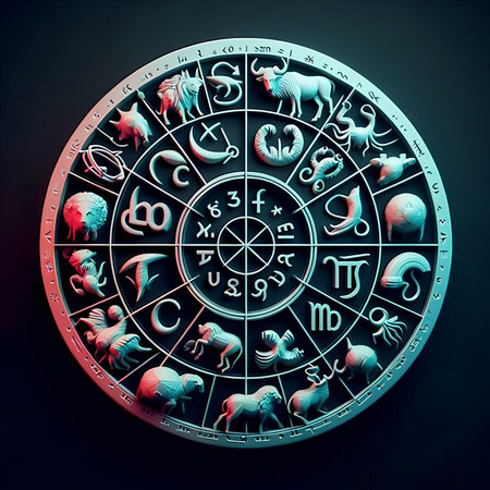 Astrological horoscope circle. Zodiac signs. 3D renderingの素材