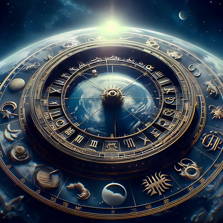 Astronomical clock in space. 3D rendering. Elements of this image furnished by NASAの素材