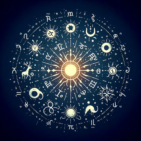 Zodiac sign. Astrological symbols in circle. Vector illustration.の素材