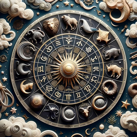 Astrological symbols and signs of the zodiac. 3D renderingの素材
